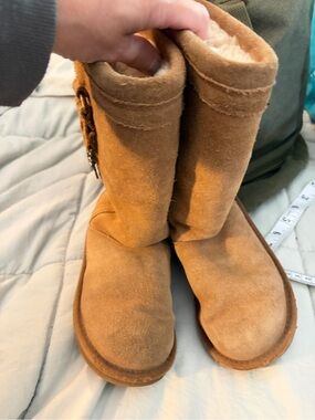 Y2K UGG Tan Suede Boots with Rhinestone Logo - Kids Size 13 BOHO McBling Cozy